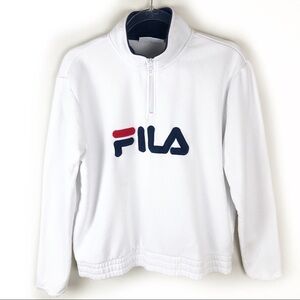 Fila white mock neck 1/4 front zip logo sweater streetwear Y2K size: M